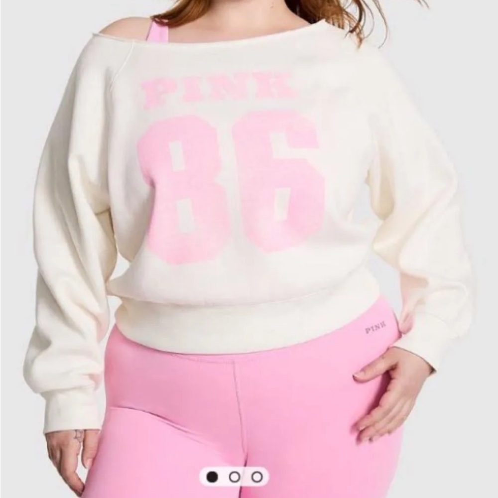 PINK Victoria's Secret Cream and Pink Off-Shoulder Sweater Size XXL